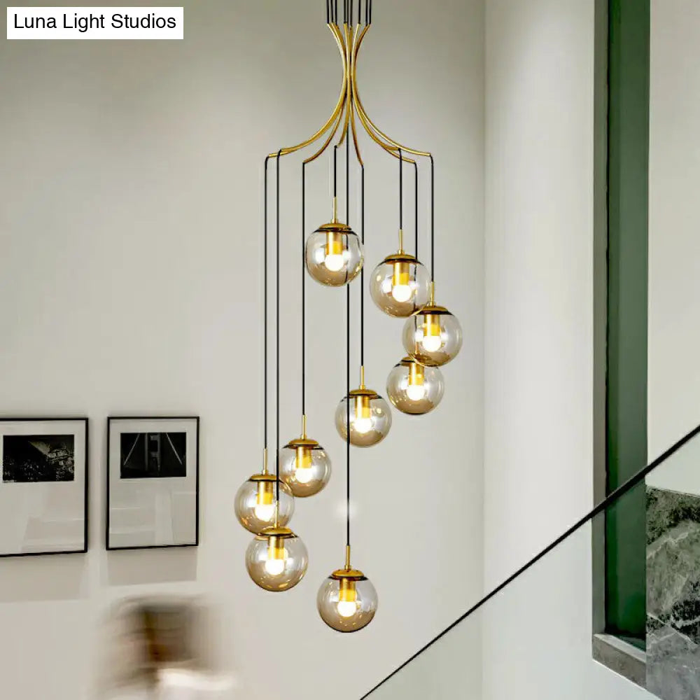 Postmodern Gold Cognac Glass Pendant Light Fixture For Villa 9 /