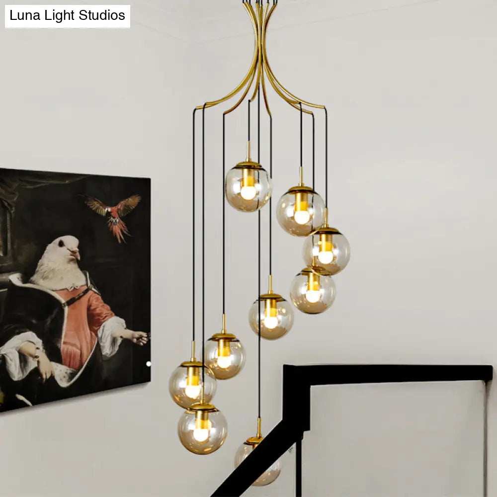 Gold Glass Pendant Light Fixture For Villas - Postmodern Cognac Ball Design
