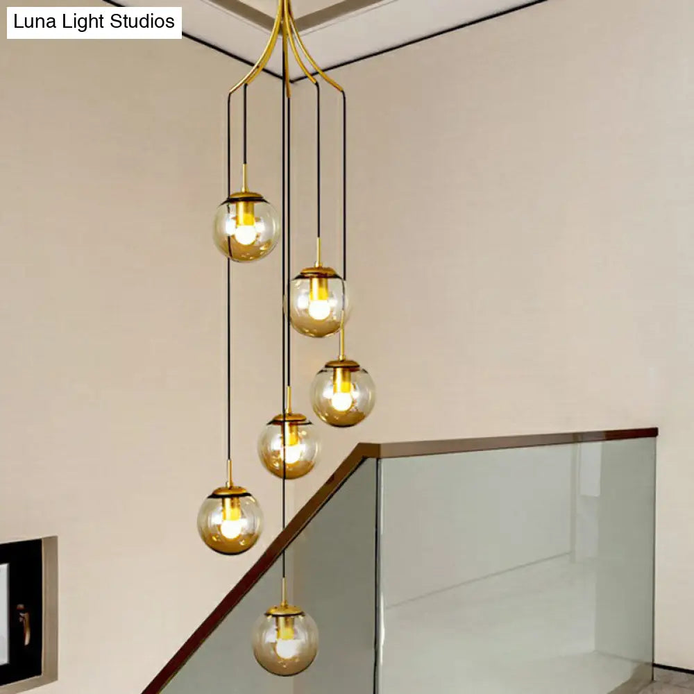 Postmodern Gold Cognac Glass Pendant Light Fixture For Villa 6 /