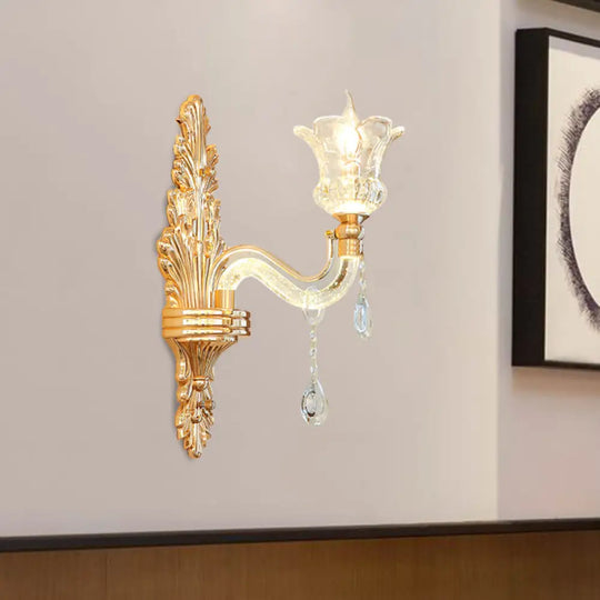 Gold Glass Sconce Light - Traditional Wall Mounted Lamp With Bubble Crystal Luminous Arm 1 /