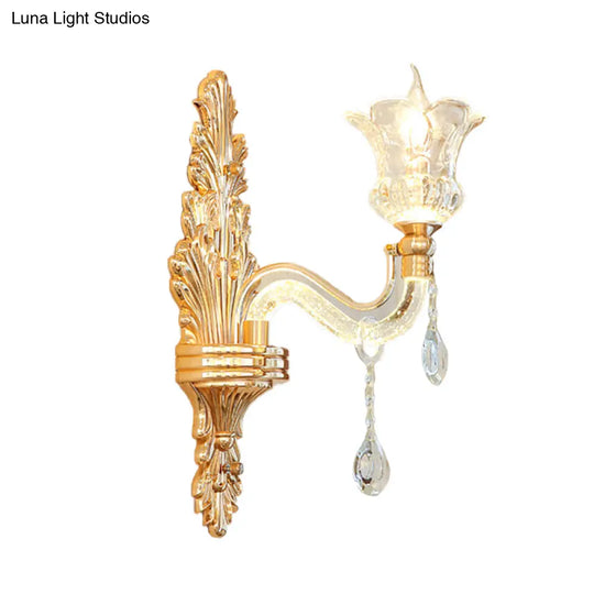 Gold Glass Sconce Light - Traditional Wall Mounted Lamp With Bubble Crystal Luminous Arm