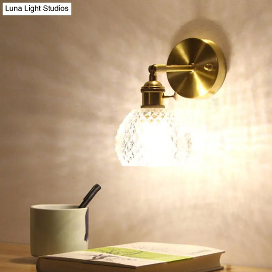 Gold Glass Wall Reading Lamp - Simple Half-Ball Design With 1-Light For Bedroom Mounting