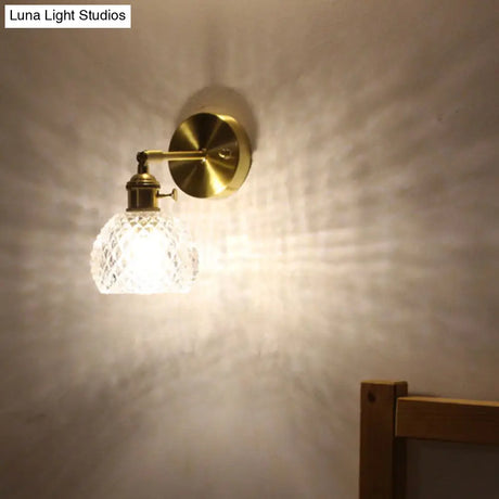 Gold Glass Wall Reading Lamp - Simple Half-Ball Design With 1-Light For Bedroom Mounting
