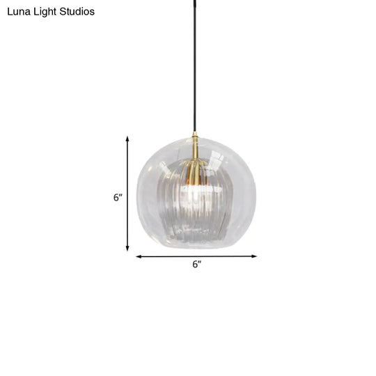 Gold Globe Double Shade Hanging Light Pendant For Dining Room - Clear Glass 1 Bulb 6’/8’ Wide