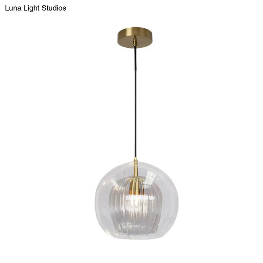 Gold Globe Double Shade Hanging Light Pendant For Dining Room - Clear Glass 1 Bulb 6’/8’ Wide