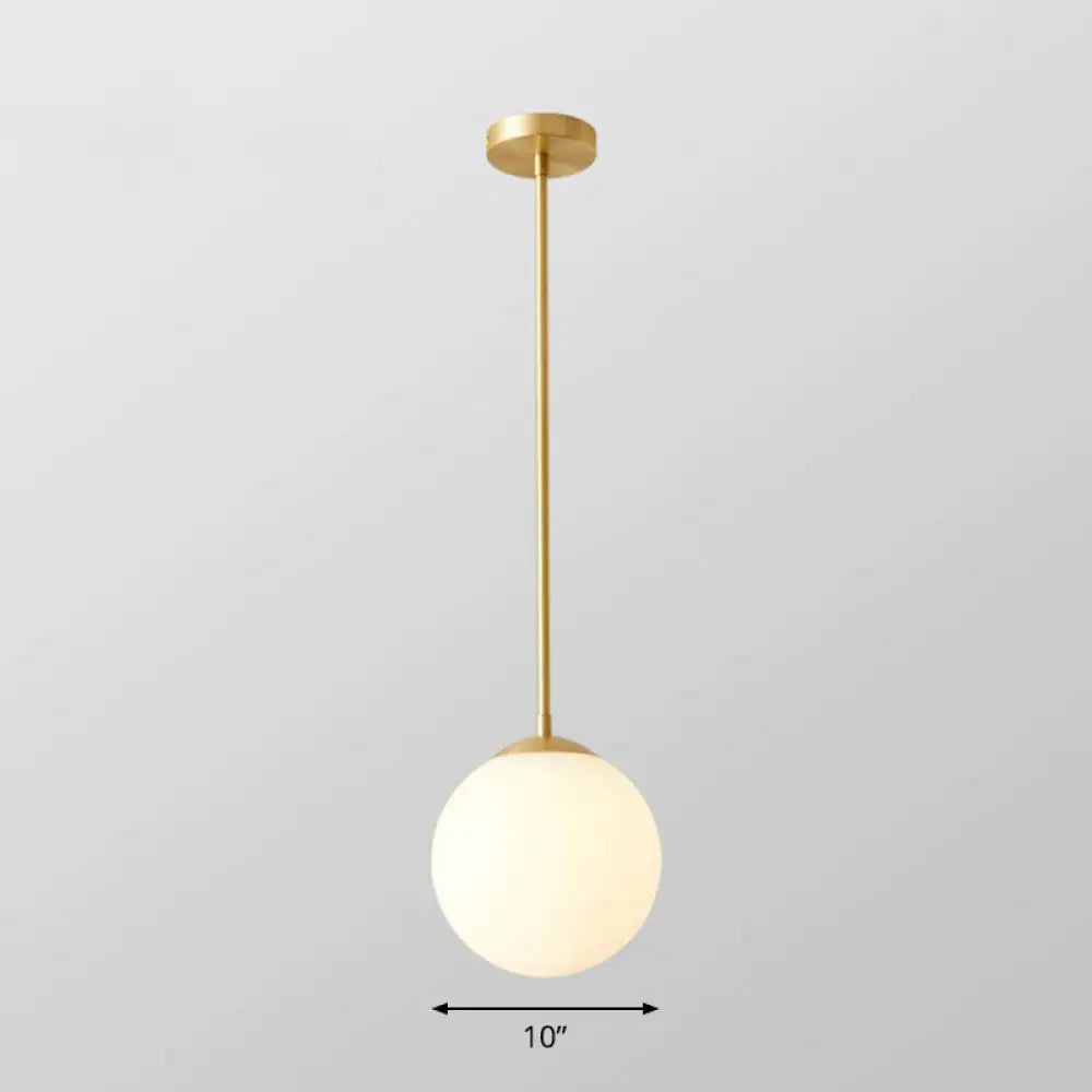 Gold Globe Pendant Light - Cream Glass 1-Light Simplicity Hanging Fixture / 10’ Downrods