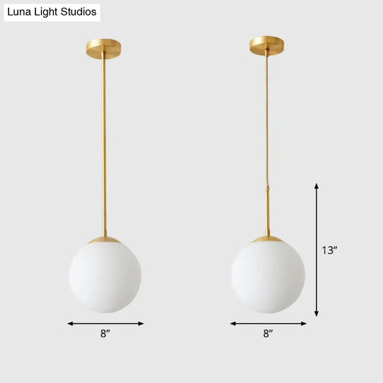 Globe Pendant Lighting Cream Glass Simplicity Hanging Light In Gold - 1-Light Kitchen Fixture