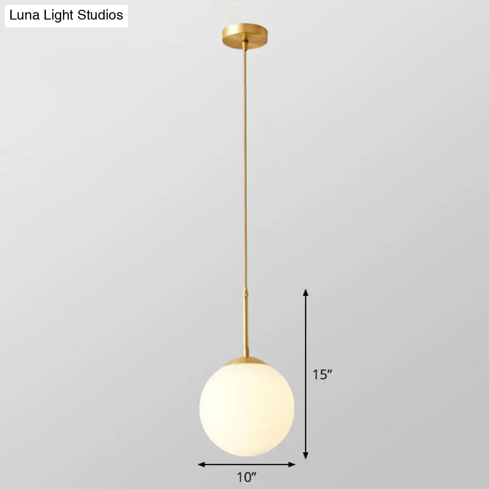 Globe Pendant Lighting Cream Glass Simplicity Hanging Light In Gold - 1-Light Kitchen Fixture / 10