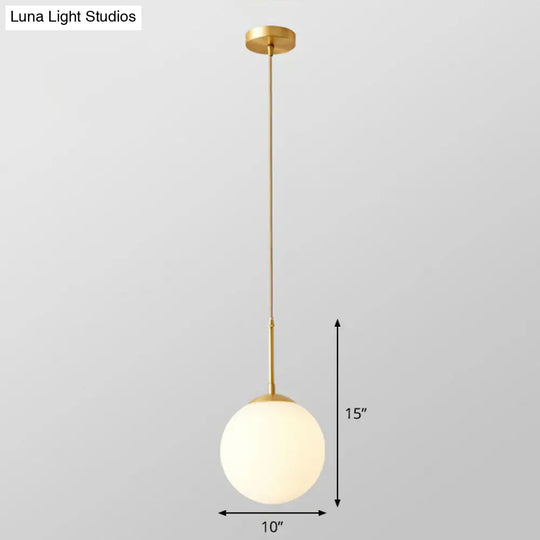 Globe Pendant Lighting Cream Glass Simplicity Hanging Light In Gold - 1-Light Kitchen Fixture / 10