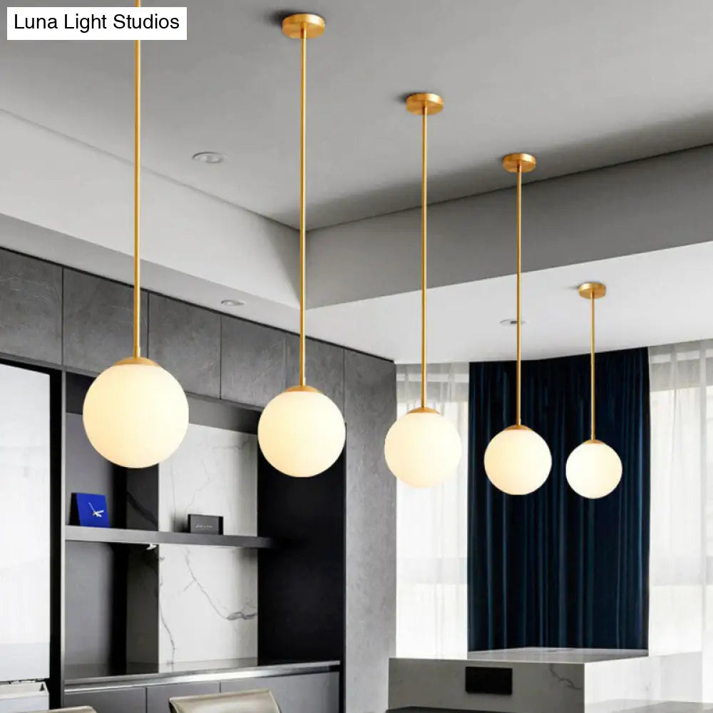 Globe Pendant Lighting Cream Glass Simplicity Hanging Light In Gold - 1-Light Kitchen Fixture