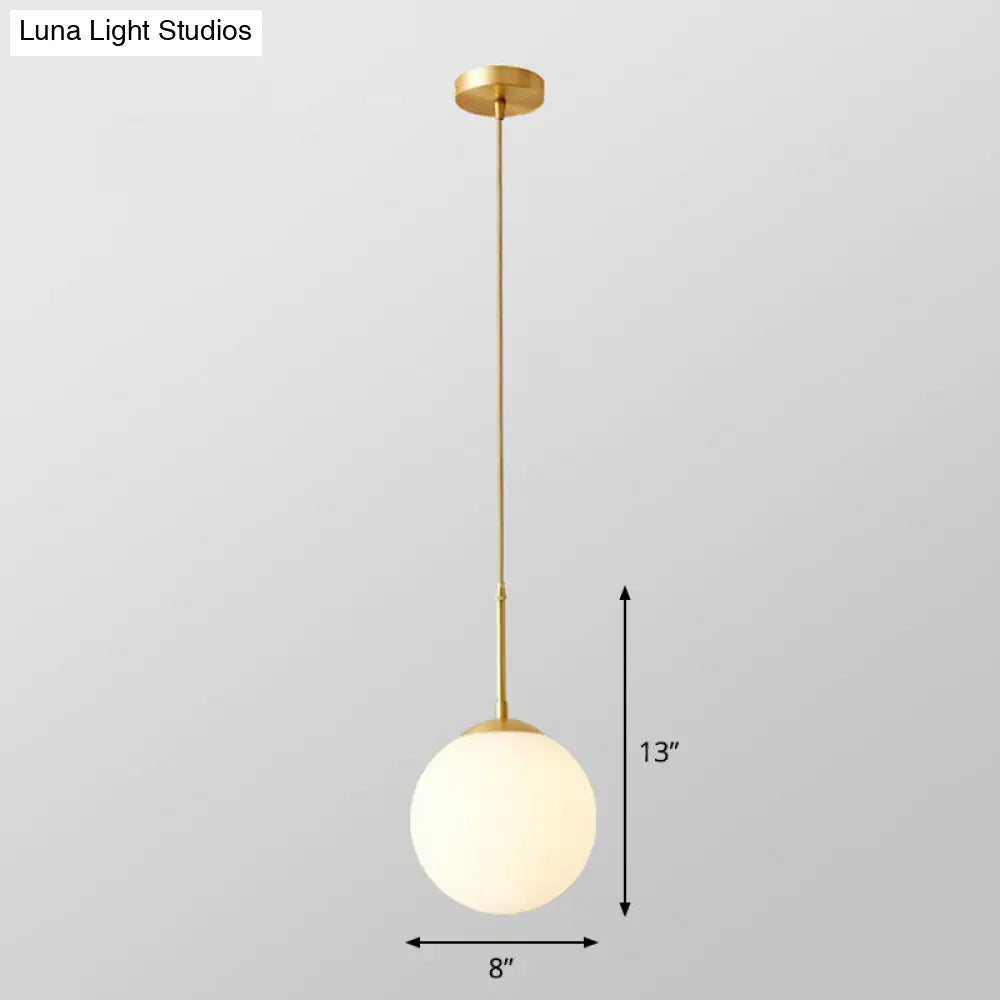 Globe Pendant Lighting Cream Glass Simplicity Hanging Light In Gold - 1-Light Kitchen Fixture / 8