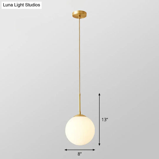 Globe Pendant Lighting Cream Glass Simplicity Hanging Light In Gold - 1-Light Kitchen Fixture / 8