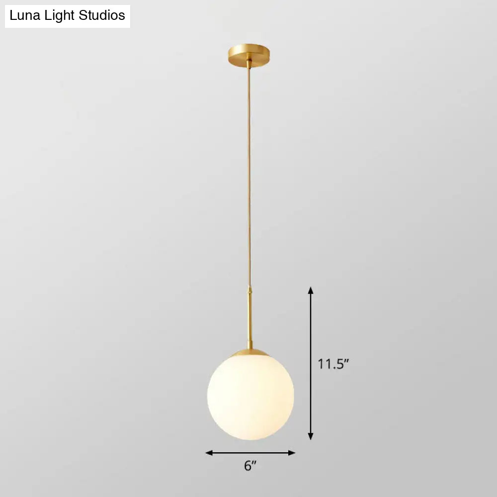 Globe Pendant Lighting Cream Glass Simplicity Hanging Light In Gold - 1-Light Kitchen Fixture / 6