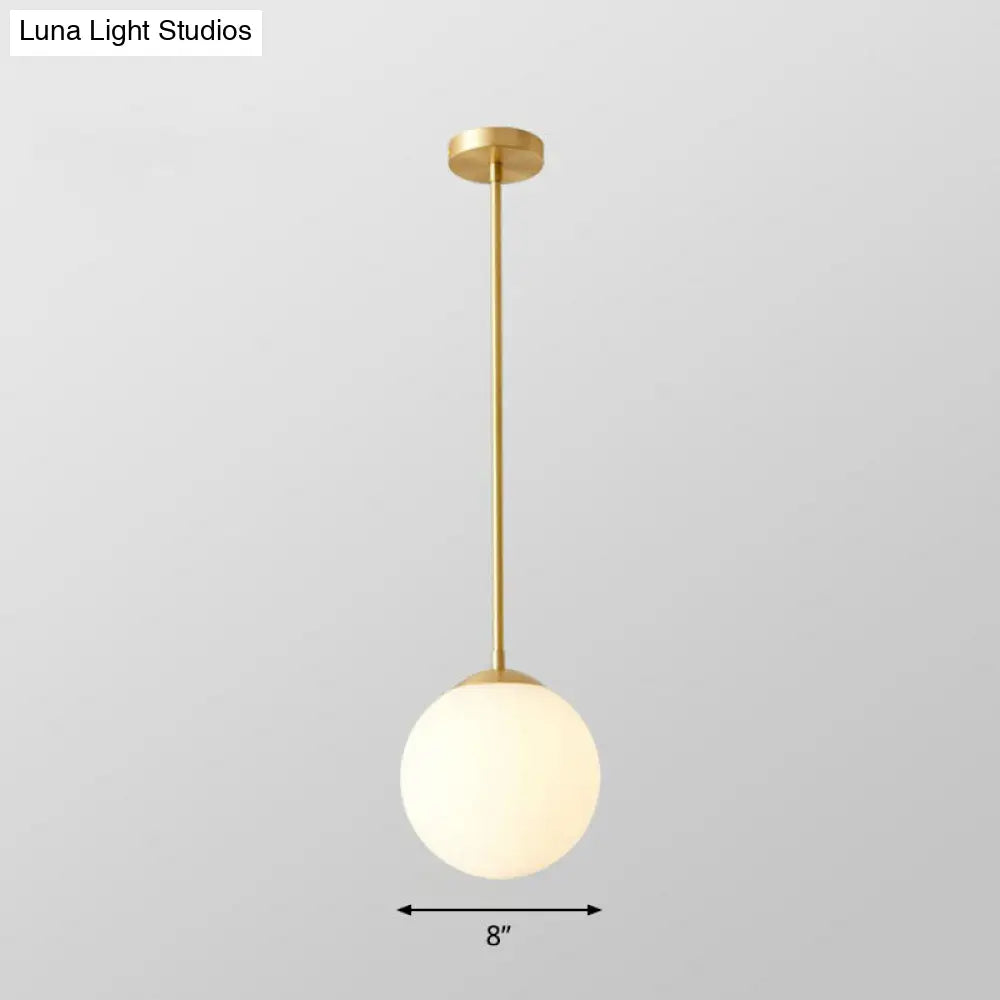 Globe Pendant Lighting Cream Glass Simplicity Hanging Light In Gold - 1-Light Kitchen Fixture / 8