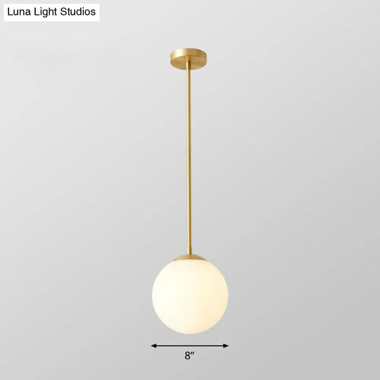 Globe Pendant Lighting Cream Glass Simplicity Hanging Light In Gold - 1-Light Kitchen Fixture / 8