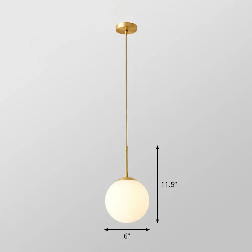 Gold Globe Pendant Light - Cream Glass 1-Light Simplicity Hanging Fixture / 6’ Cord