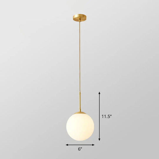 Gold Globe Pendant Light - Cream Glass 1-Light Simplicity Hanging Fixture / 6’ Cord