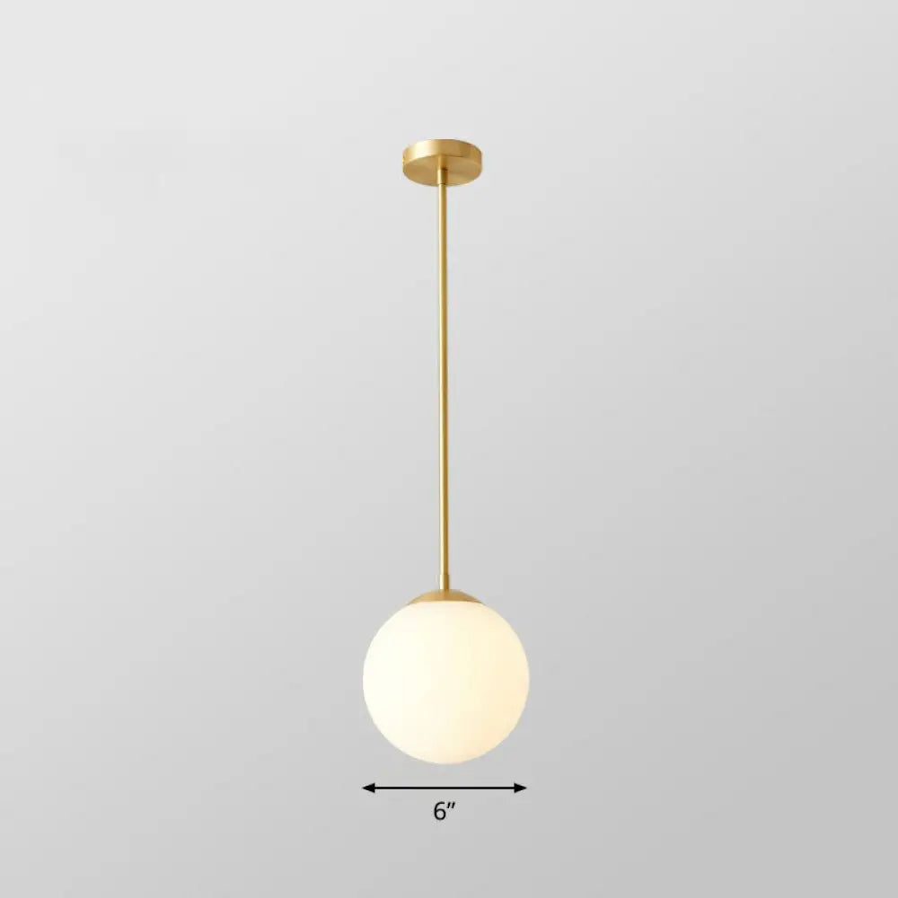 Gold Globe Pendant Light - Cream Glass 1-Light Simplicity Hanging Fixture / 6’ Downrods