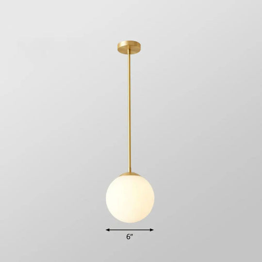 Gold Globe Pendant Light - Cream Glass 1-Light Simplicity Hanging Fixture / 6’ Downrods