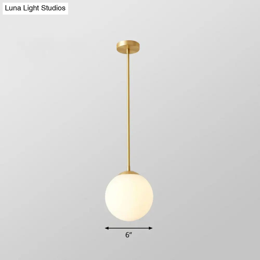 Globe Pendant Lighting Cream Glass Simplicity Hanging Light In Gold - 1-Light Kitchen Fixture / 6