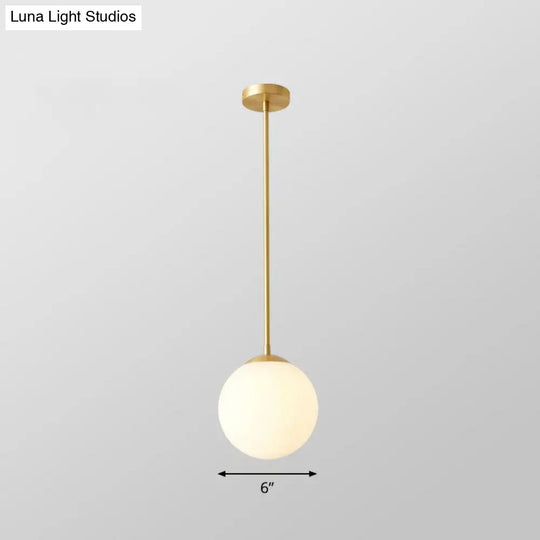 Globe Pendant Lighting Cream Glass Simplicity Hanging Light In Gold - 1-Light Kitchen Fixture / 6