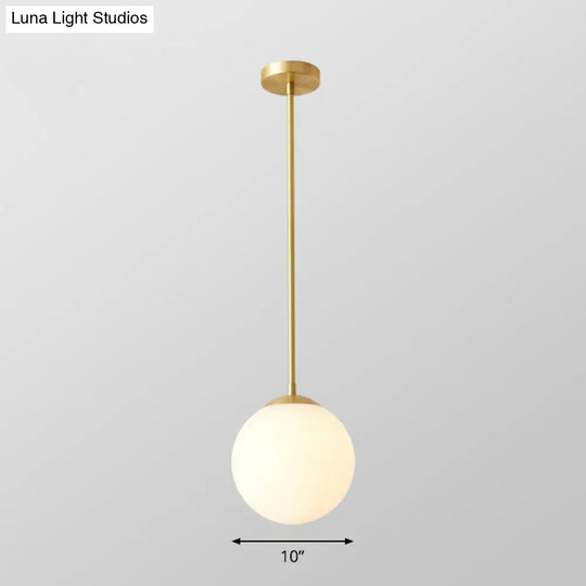 Globe Pendant Lighting Cream Glass Simplicity Hanging Light In Gold - 1-Light Kitchen Fixture / 10