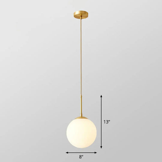 Gold Globe Pendant Light - Cream Glass 1-Light Simplicity Hanging Fixture / 8’ Cord