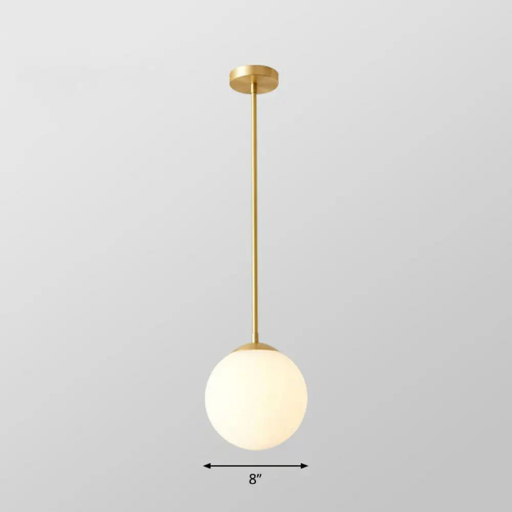 Gold Globe Pendant Light - Cream Glass 1-Light Simplicity Hanging Fixture / 8’ Downrods