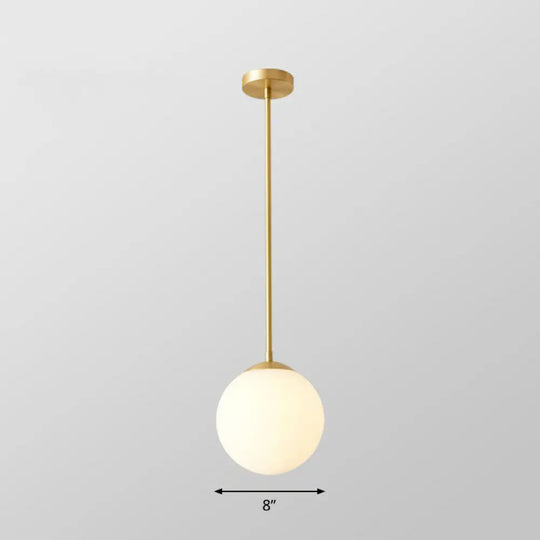 Gold Globe Pendant Light - Cream Glass 1-Light Simplicity Hanging Fixture / 8’ Downrods