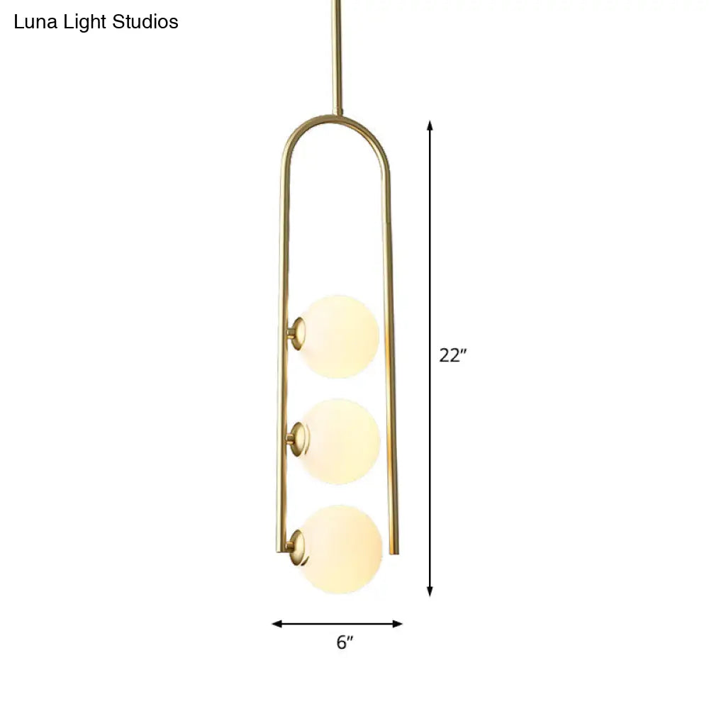 Gold Globe Semi Flush Ivory Glass Ceiling Mount Light With 3 Bulbs - Perfect For Dining Room