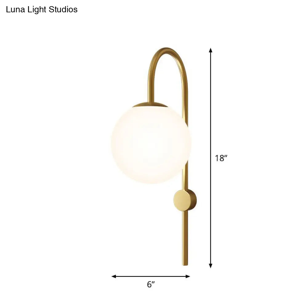 Gold Gooseneck Arm Wall Sconce With Cream Glass Globe - Postmodern 1-Bulb Lamp