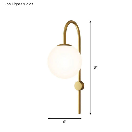 Gold Gooseneck Arm Wall Sconce With Cream Glass Globe - Postmodern 1-Bulb Lamp