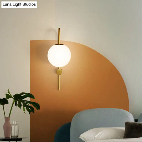 Gold Gooseneck Arm Wall Sconce With Cream Glass Globe - Postmodern 1-Bulb Lamp