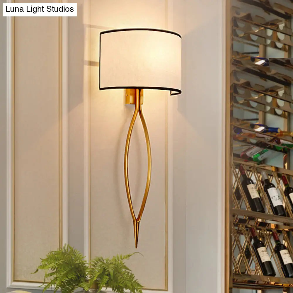 Gold Half-Cylinder Fabric Shade Wall Mount Sconce Light Fixture - Simple Living Room Lamp With 2