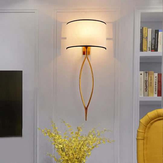 Gold Half-Cylinder Fabric Shade Wall Mount Sconce Light Fixture - Simple Living Room Lamp With 2