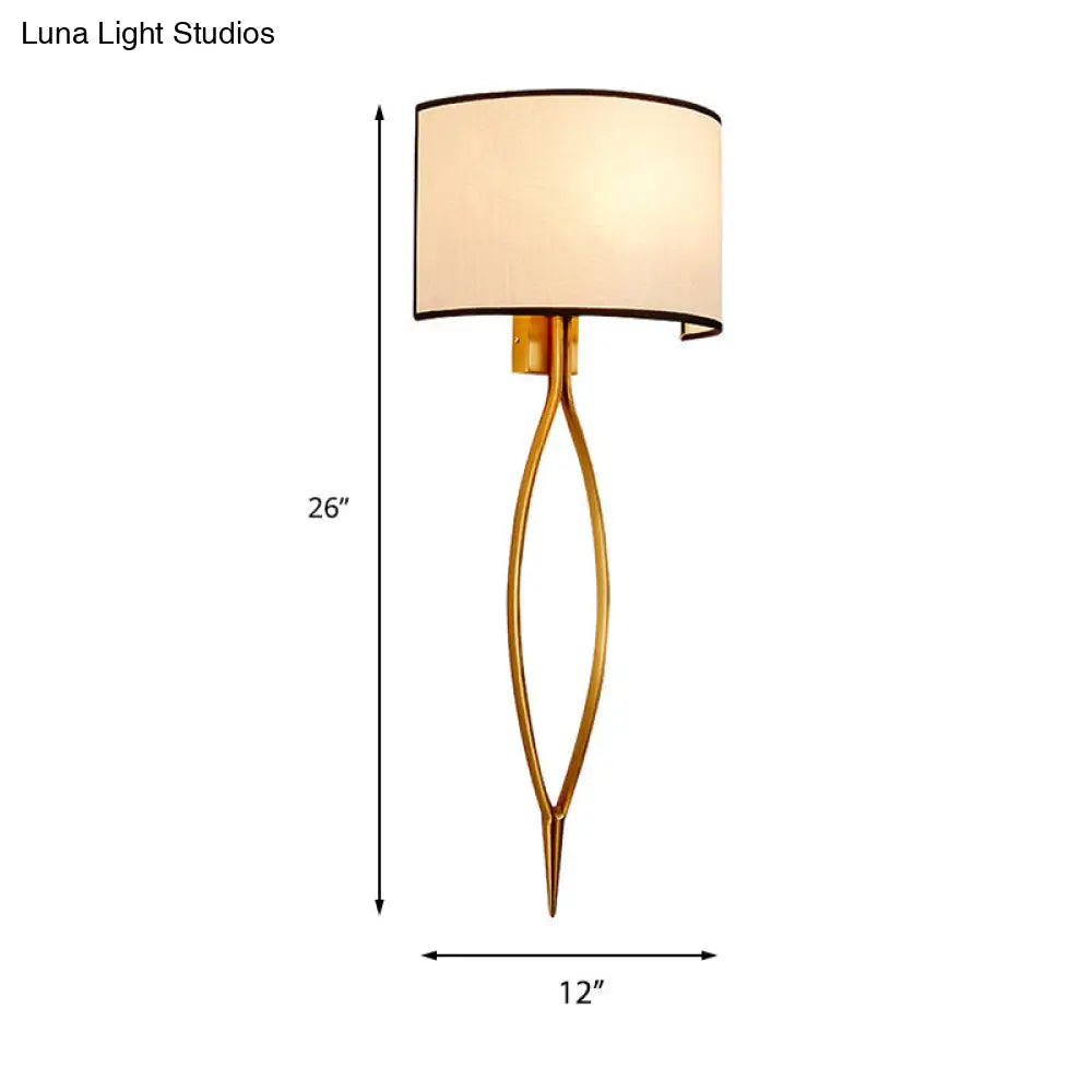 Gold Half-Cylinder Fabric Shade Wall Mount Sconce Light Fixture - Simple Living Room Lamp With 2