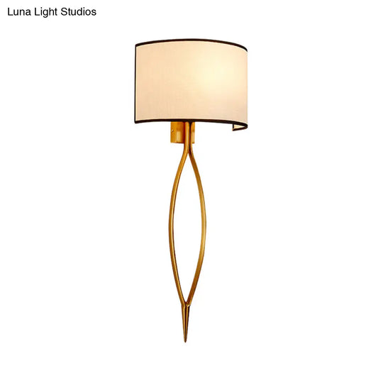 Gold Half-Cylinder Fabric Shade Wall Mount Sconce Light Fixture - Simple Living Room Lamp With 2