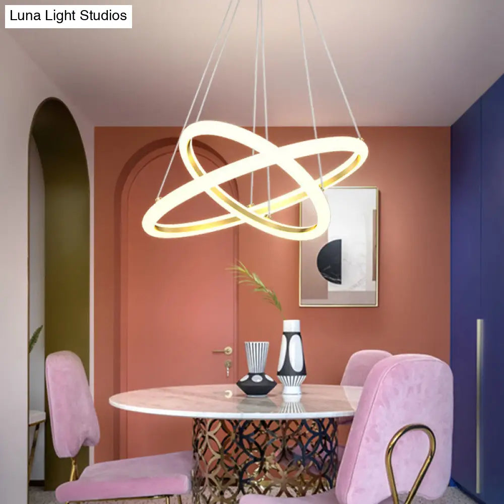 Gold Halo Led Acrylic Chandelier: Elegant Hanging Light Fixture For Tables