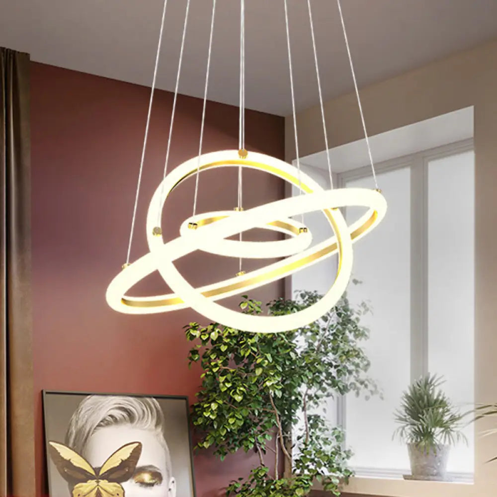 Gold Halo Led Acrylic Chandelier: Elegant Hanging Light Fixture For Tables 3 /