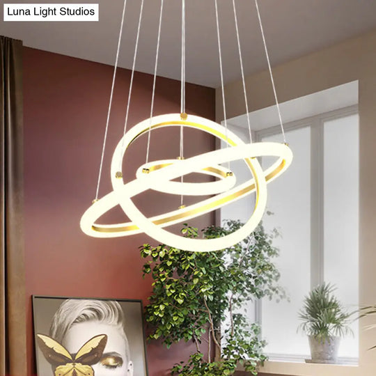 Halo Gold Chandelier With Artistic Led Acrylic Lights - Perfect Over Table 3 /