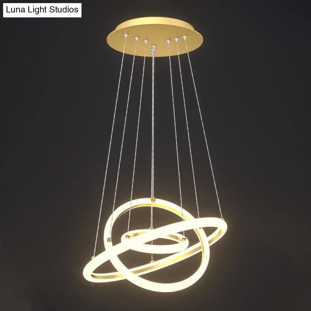 Halo Gold Chandelier With Artistic Led Acrylic Lights - Perfect Over Table