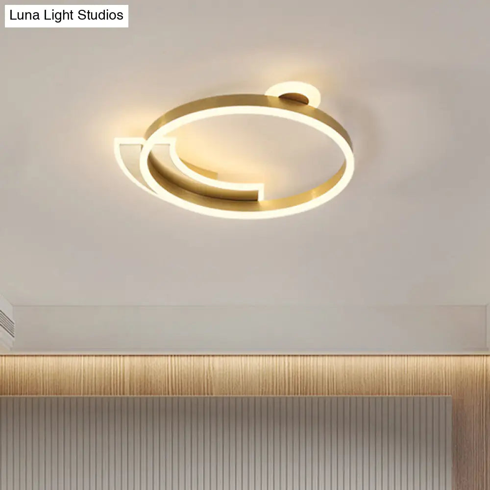 Gold Halo Ring Led Flushmount Ceiling Lamp - Modern Metal Dining Hall Lighting 18’/26’ Width
