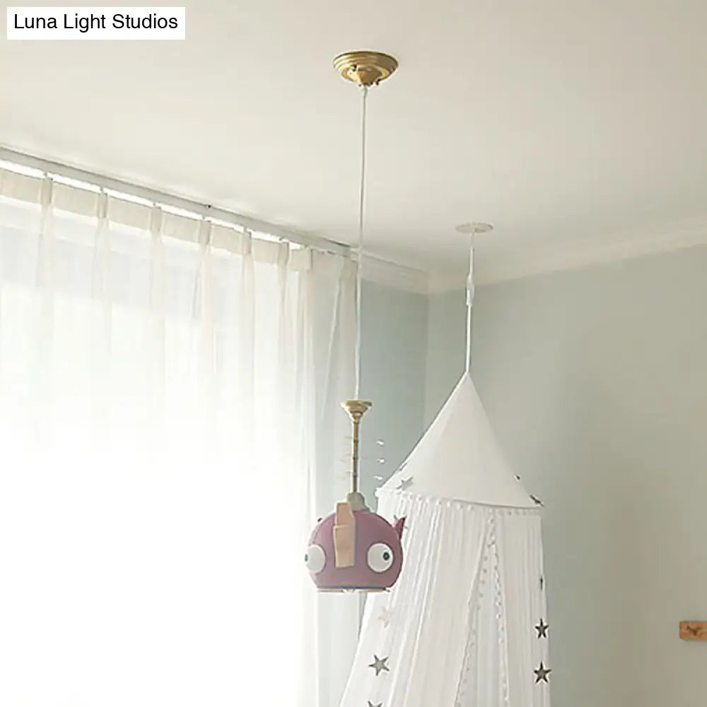 Gold Hanging Lamp Kit With Modern Cartoon Design - 1/4 Lights Pendant In Red