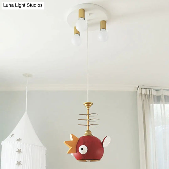 Gold Hanging Lamp Kit With Modern Cartoon Design - 1/4 Lights Pendant In Red