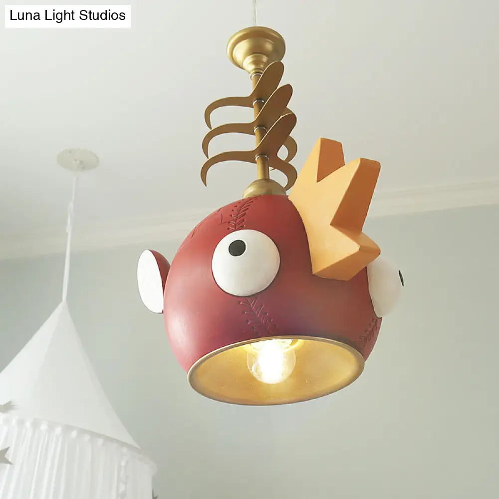 Gold Hanging Lamp Kit With Modern Cartoon Design - 1/4 Lights Pendant In Red