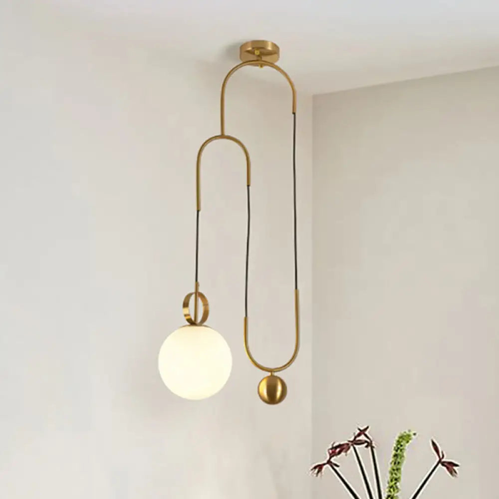 Gold Hanging Light Globe Pendant Lamp - Modern Opal Glass Shade For Living Room