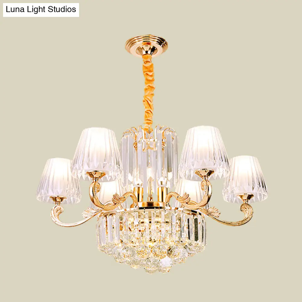 Gold Hanging Pendant Chandelier - 6-Light Contemporary Design With Clear Crystal Barrel For