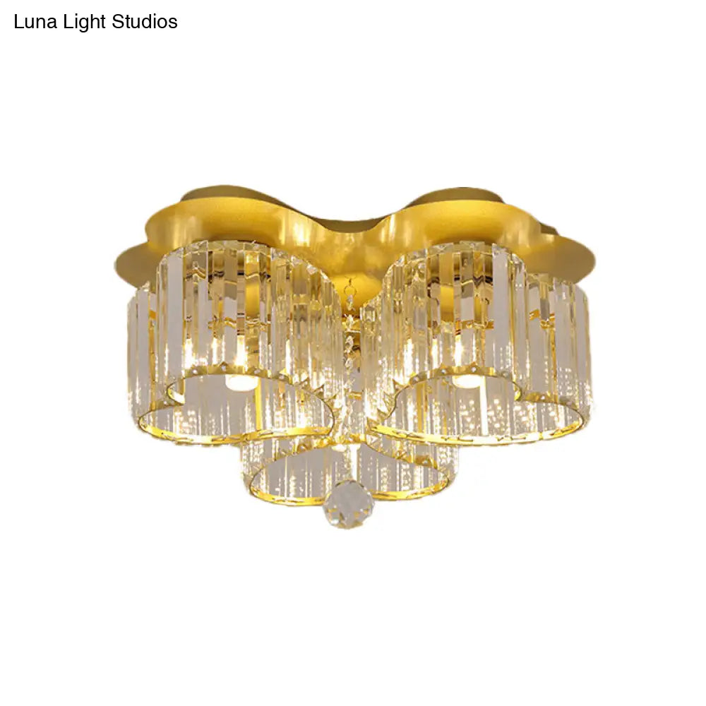 Gold Heart Crystal Ceiling Light Fixture With Flush Mount - Simplicity Design 3/4 Bulbs For Bedroom