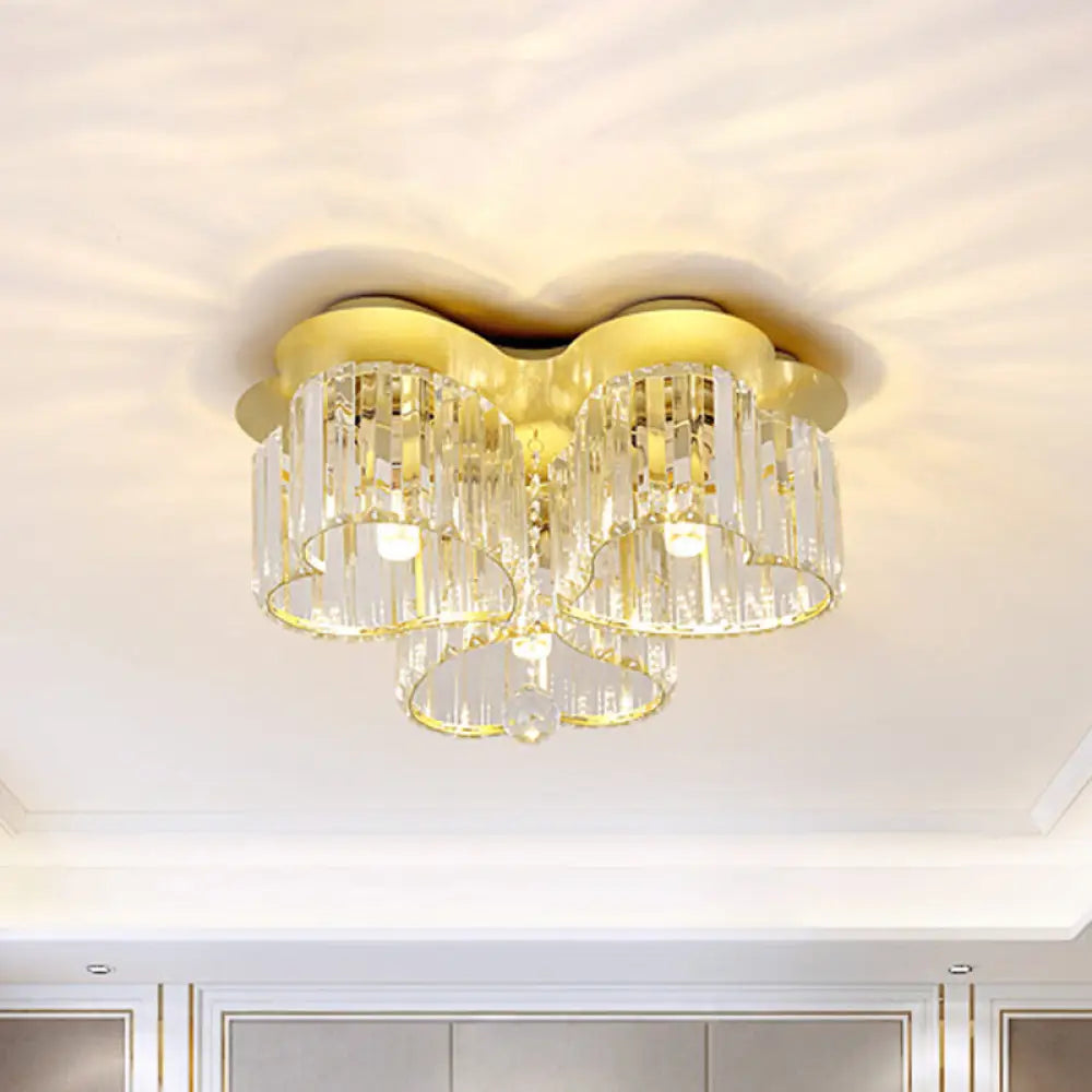 Gold Heart Crystal Ceiling Light Fixture With Flush Mount - Simplicity Design 3/4 Bulbs For Bedroom