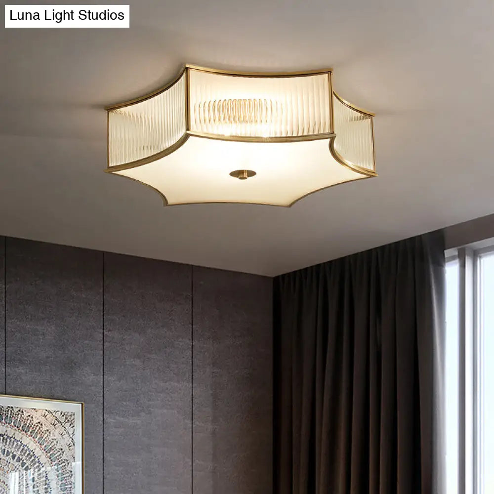 Gold Hexagram Glass Flushmount Ceiling Lamp Simplicity & Elegance For Bedroom Lighting